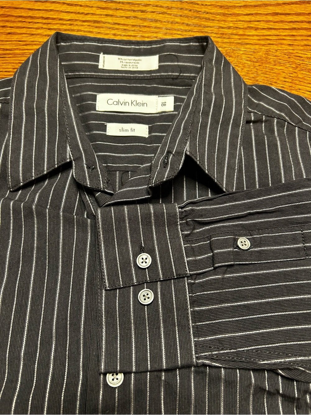 Calvin Klein Black Dress Shirt with White Pinstripes